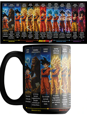 Tazón Dragon Ball Fases de Goku 15oz | Taza Anime Goku Todas sus Transformaciones | Regalo Otaku