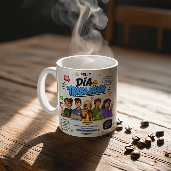Tazon Día del Trabajador Diseño Moderno | Taza Blanca Estilo Cómico Regalo Original 3