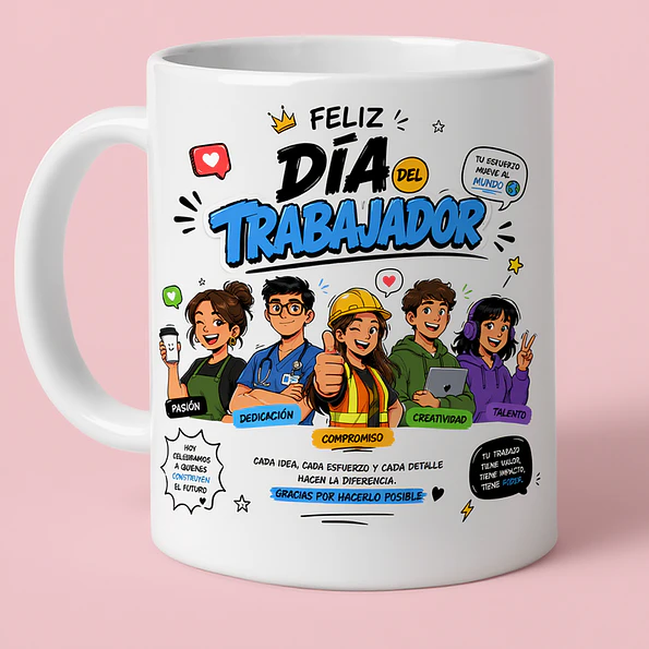 Tazon Día del Trabajador Diseño Moderno | Taza Blanca Estilo Cómico Regalo Original 4
