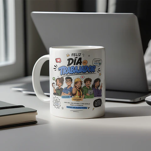 Tazon Día del Trabajador Diseño Moderno | Taza Blanca Estilo Cómico Regalo Original