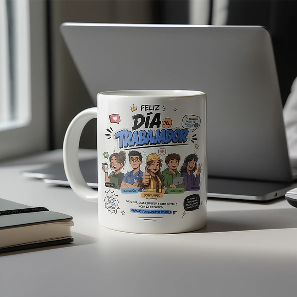 Tazon Día del Trabajador Diseño Moderno | Taza Blanca Estilo Cómico Regalo Original 2