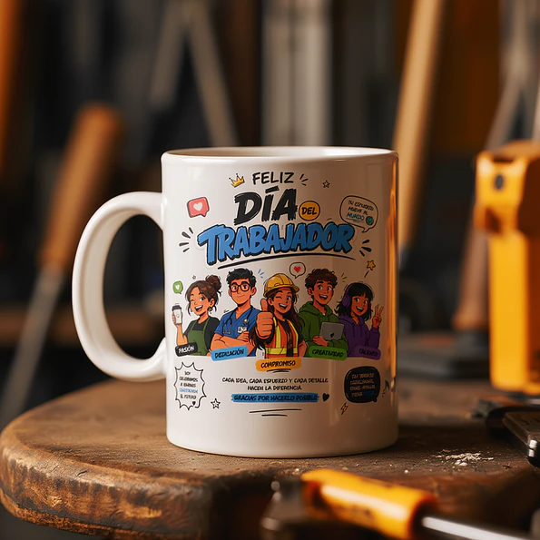 Tazon Día del Trabajador Diseño Moderno | Taza Blanca Estilo Cómico Regalo Original 5