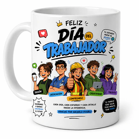 Tazon Día del Trabajador Diseño Moderno | Taza Blanca Estilo Cómico Regalo Original