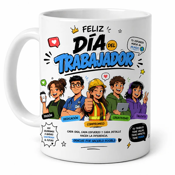 Tazon Día del Trabajador Diseño Moderno | Taza Blanca Estilo Cómico Regalo Original 1