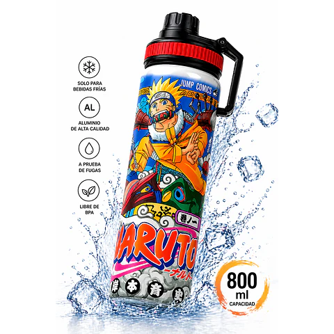 Botella Deportiva Naruto 800ml Aluminio | Antiderrame, Libre BPA, Ideal Bebidas Frías