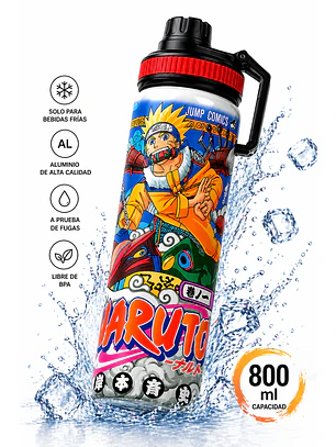 Botella Deportiva Naruto 800ml Aluminio | Antiderrame, Libre BPA, Ideal Bebidas Frías