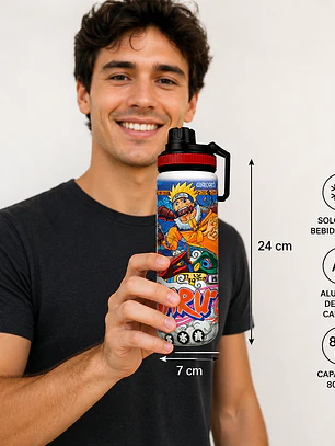 Botella Deportiva Naruto 800ml Aluminio | Antiderrame, Libre BPA, Ideal Bebidas Frías