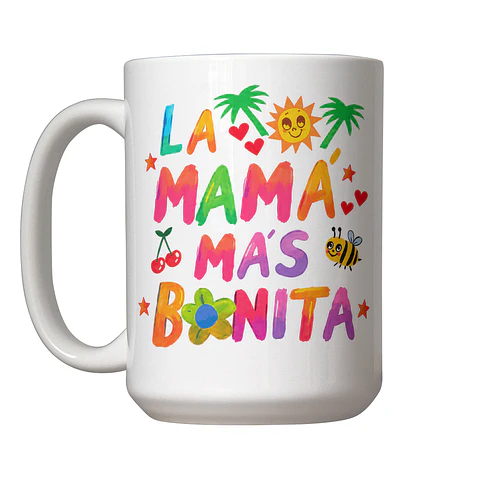 Tazón 15oz “La Mamá Más Bonita” Inspirado en Karol G – Regalo Original Día de la Madre