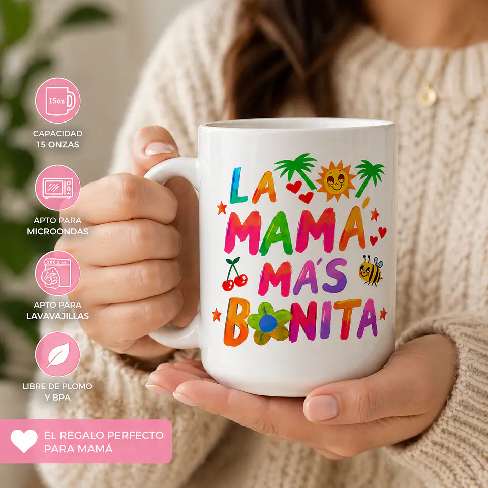 Tazón 15oz “La Mamá Más Bonita” Inspirado en Karol G – Regalo Original Día de la Madre 5
