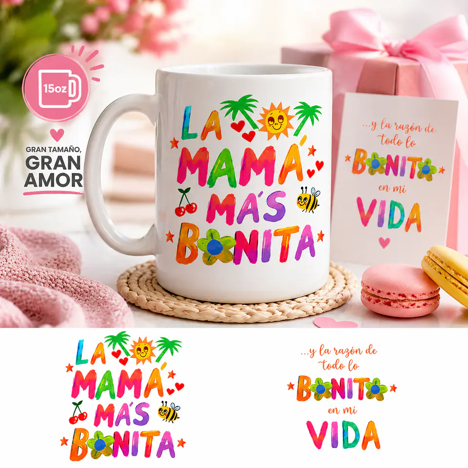 Tazón 15oz “La Mamá Más Bonita” Inspirado en Karol G – Regalo Original Día de la Madre 3
