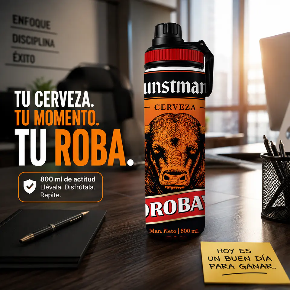 Botella Aluminio 800 ml Diseño Kunstmann Toro | Acero Inoxidable 5