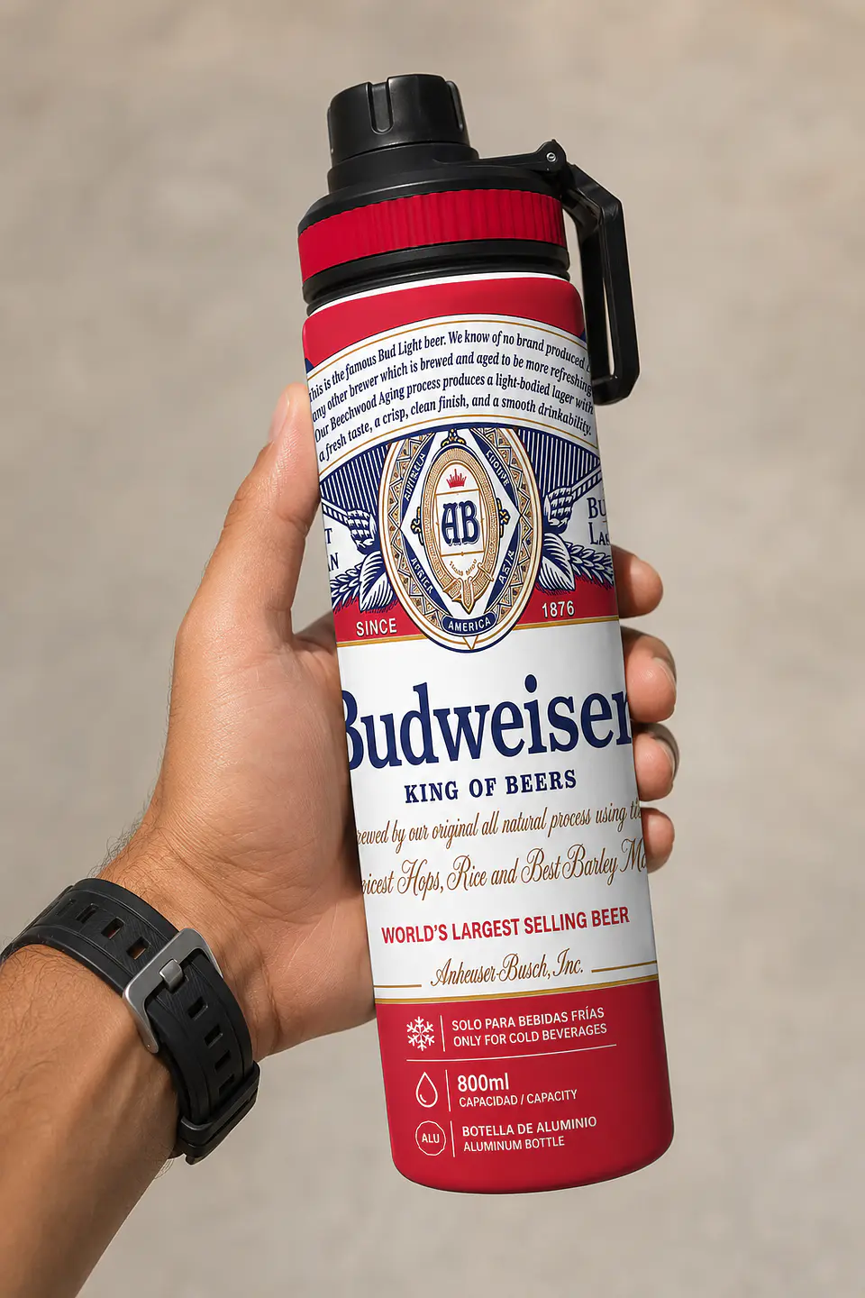 Botella Budweiser 800ml de Aluminio Libre BPA | Botella para Bebidas Frías 6