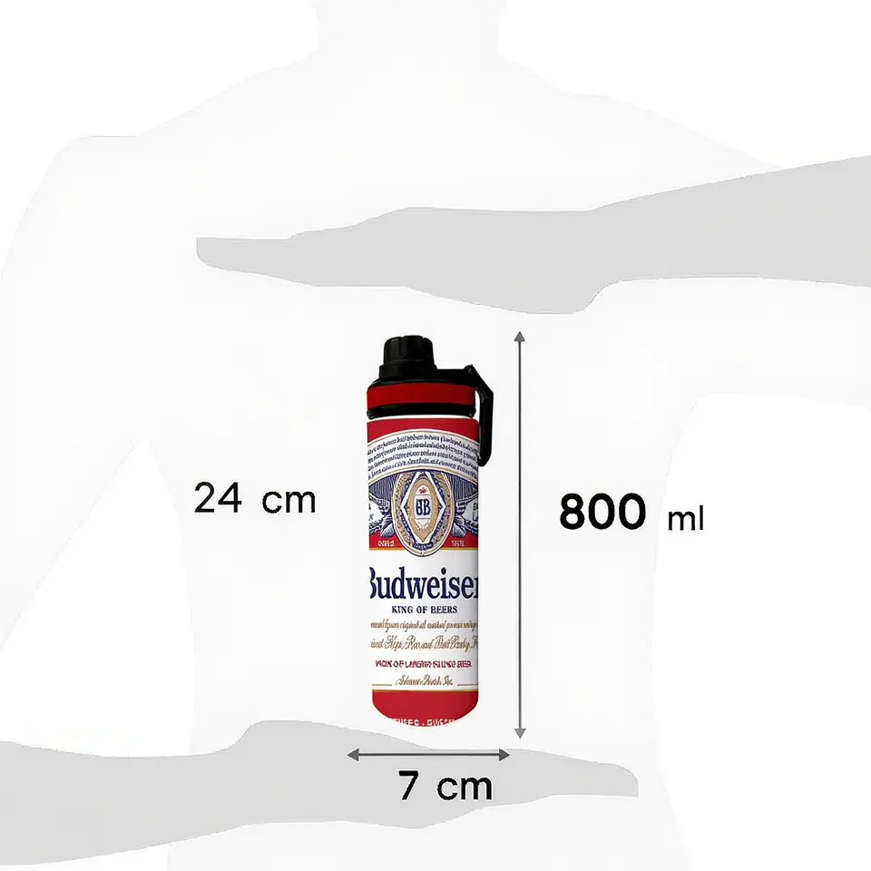 Botella Budweiser 800ml de Aluminio Libre BPA | Botella para Bebidas Frías 3