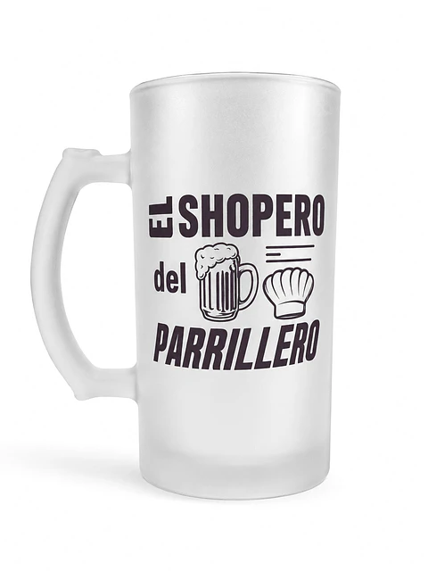 Shopero Cervecero Esmerilado El Shopero del Parrillero 475 ml | Vaso de Cerveza para Asados y Regalo para Parrilleros