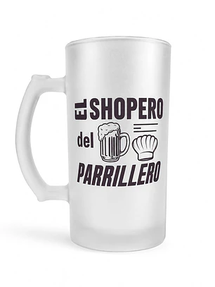Shopero Cervecero Esmerilado El Shopero del Parrillero 475 ml | Vaso de Cerveza para Asados y Regalo para Parrilleros