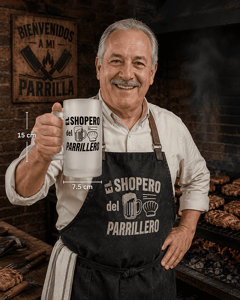 Shopero Cervecero Esmerilado El Shopero del Parrillero 475 ml | Vaso de Cerveza para Asados y Regalo para Parrilleros