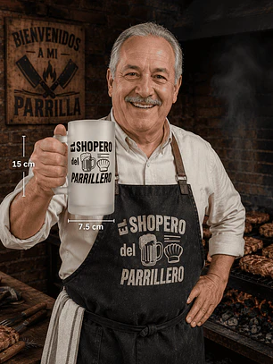 Shopero Cervecero Esmerilado El Shopero del Parrillero 475 ml | Vaso de Cerveza para Asados y Regalo para Parrilleros