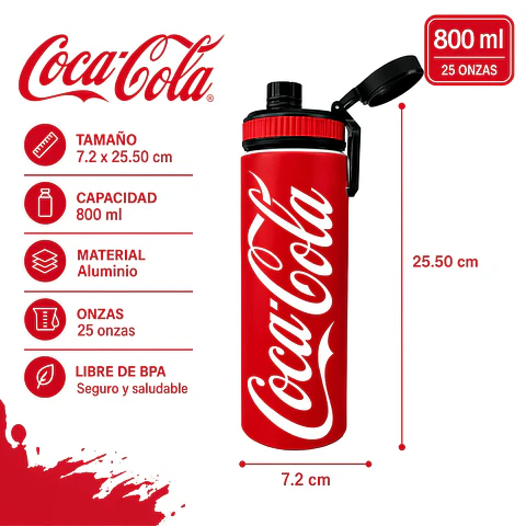 Botella Deportiva Coca-Cola 800 ml – Aluminio Libre de BPA