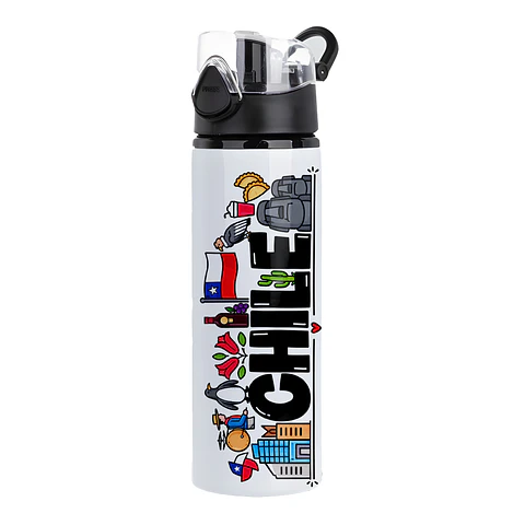 Botella de Agua Chile 750 ml Aluminio Diseño Chileno Reutilizable