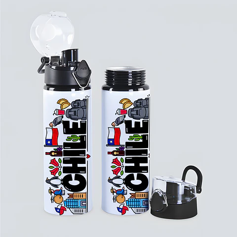 Botella de Agua Chile 750 ml Aluminio Diseño Chileno Reutilizable