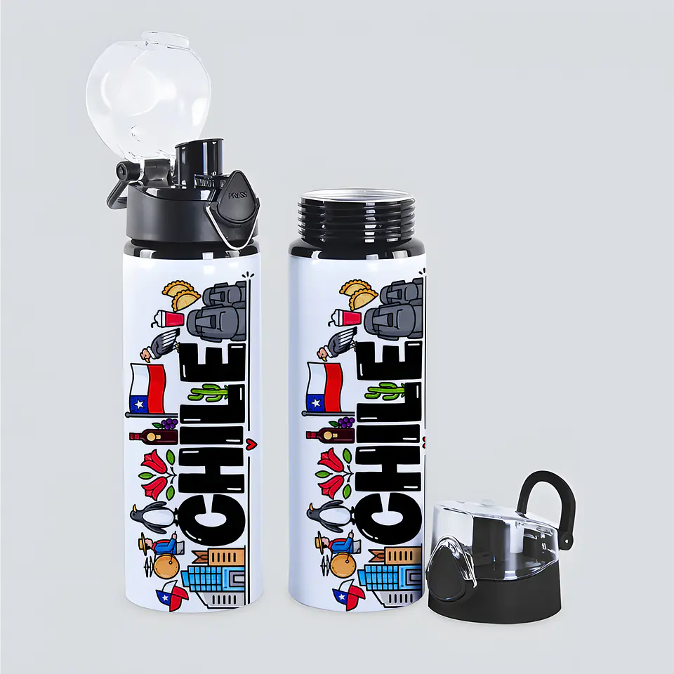 Botella de Agua Chile 750 ml Aluminio Diseño Chileno Reutilizable 2