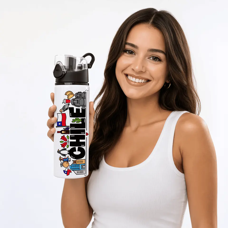 Botella de Agua Chile 750 ml Aluminio Diseño Chileno Reutilizable 5