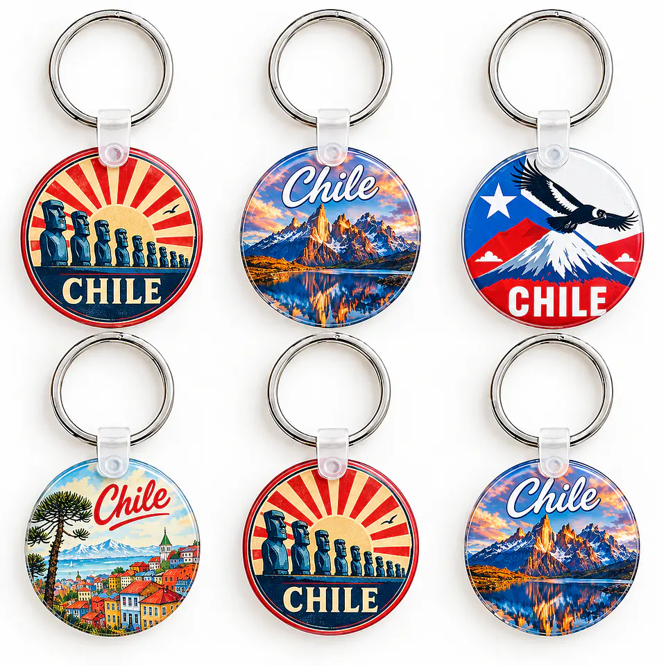 Pack 6 Llavero de Chile MDF 5x5 cm | Souvenir Chileno y Recuerdo de Chile 1