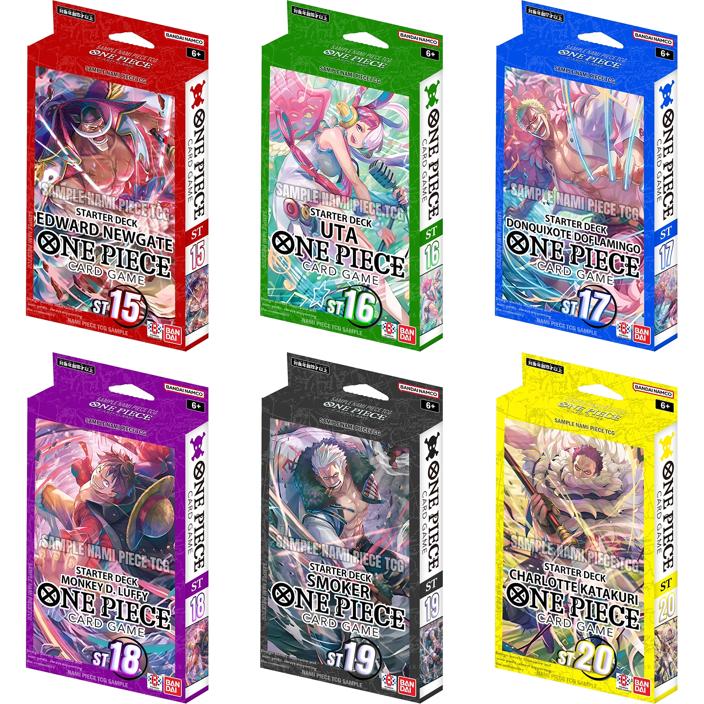 One Piece Card Game: ST15, ST16, ST17, ST18, ST19 y ST20 (2 copias de cada mazo, 12 en total) 1