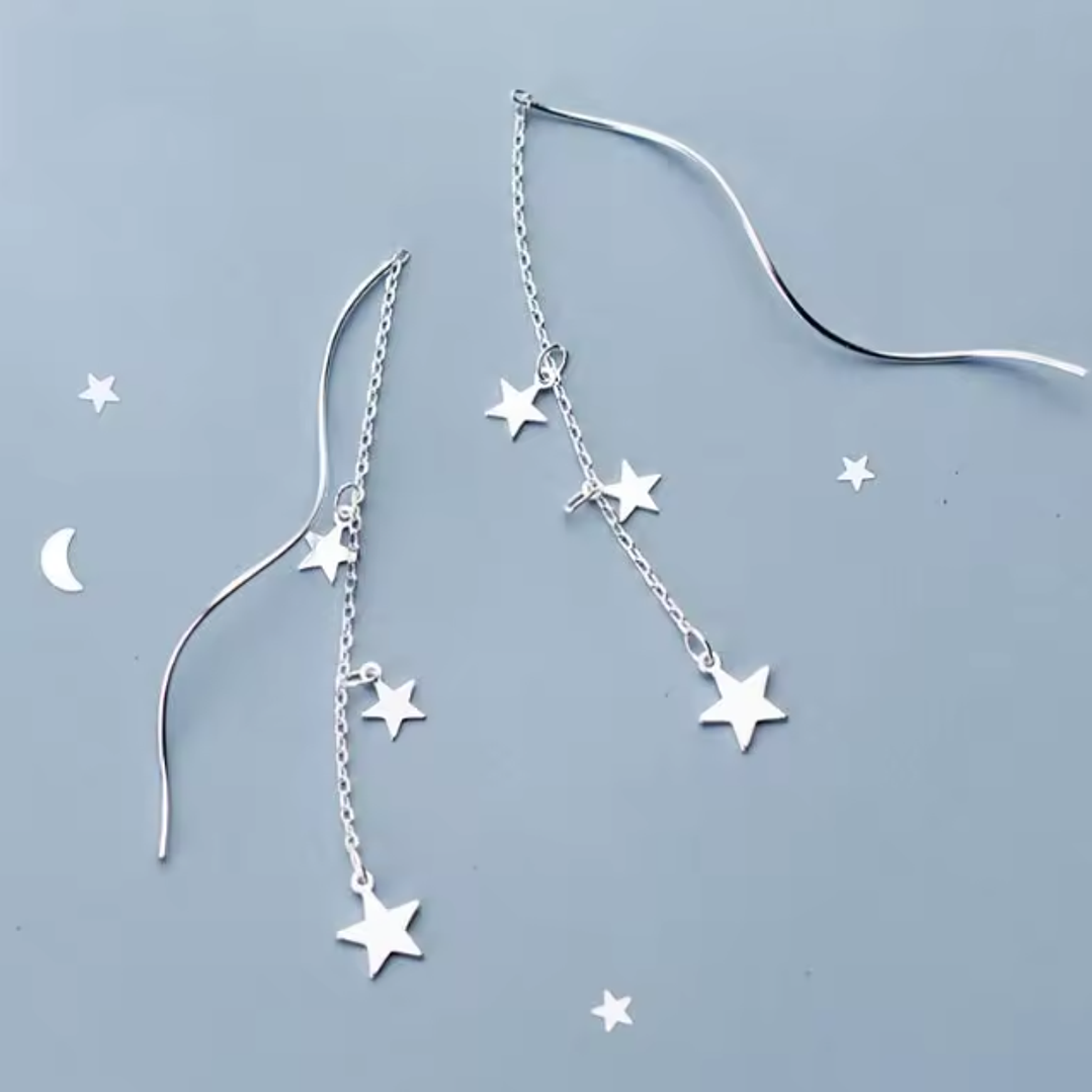 Brincos Estrelas Pendentes – Banhados a Prata 1