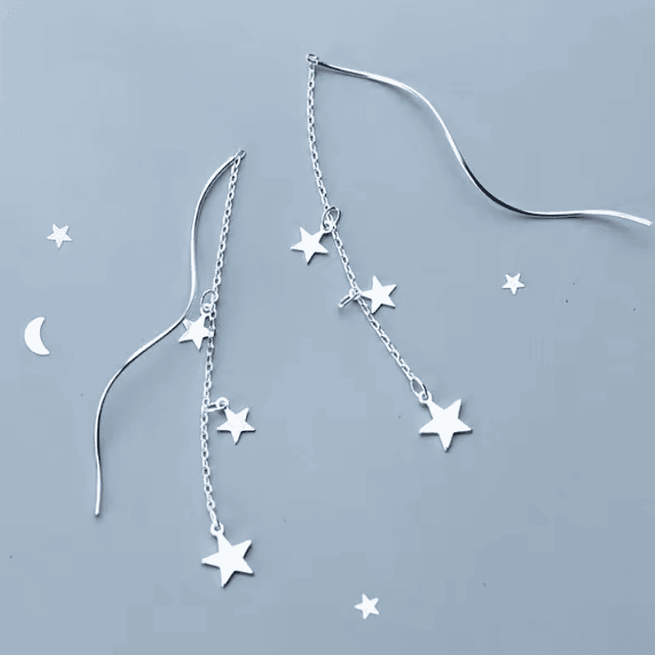 Brincos Estrelas Pendentes – Banhados a Prata 1