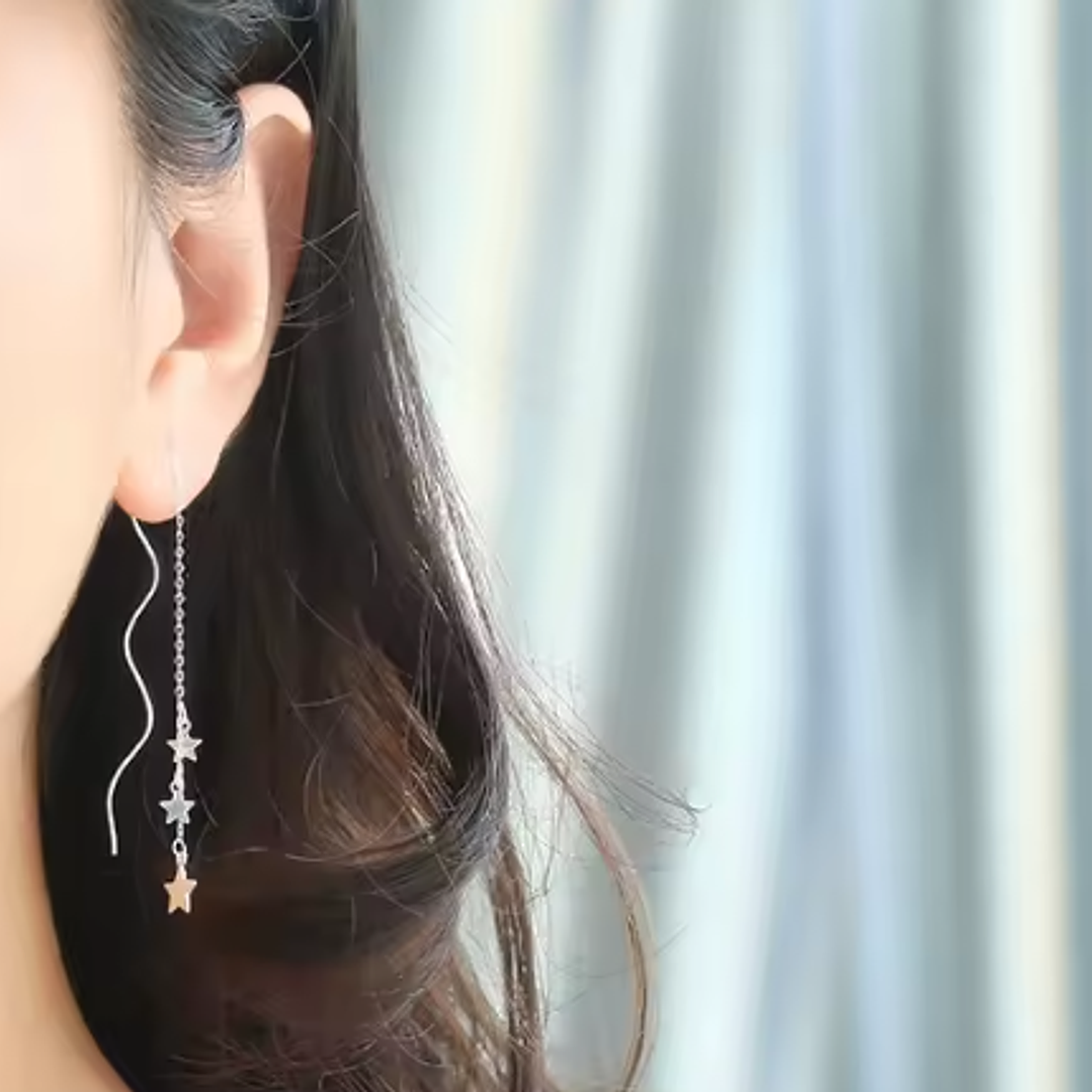 Brincos Estrelas Pendentes – Banhados a Prata 2