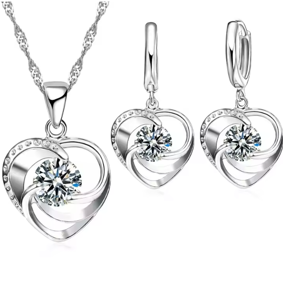 Conjunto Coração Brilhante – Banhado a Prata 1