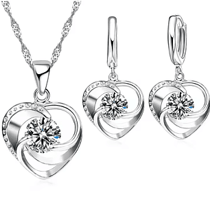 Conjunto Coração Brilhante – Banhado a Prata