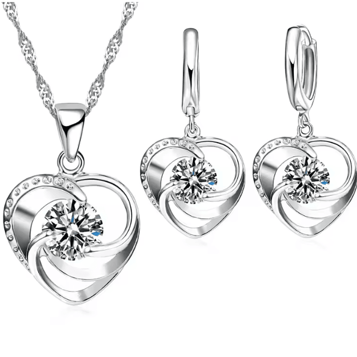 Conjunto Coração Brilhante – Banhado a Prata 1