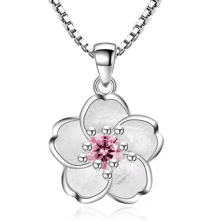 Conjunto Flor Delicada com Pedra Rosa – Banhado a Prata 2