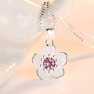 Conjunto Flor Delicada com Pedra Rosa – Banhado a Prata