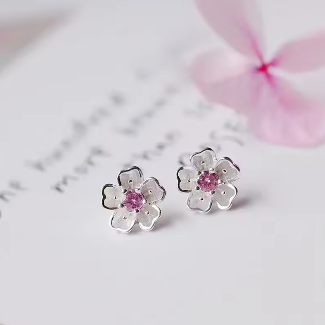 Conjunto Flor Delicada com Pedra Rosa – Banhado a Prata 3