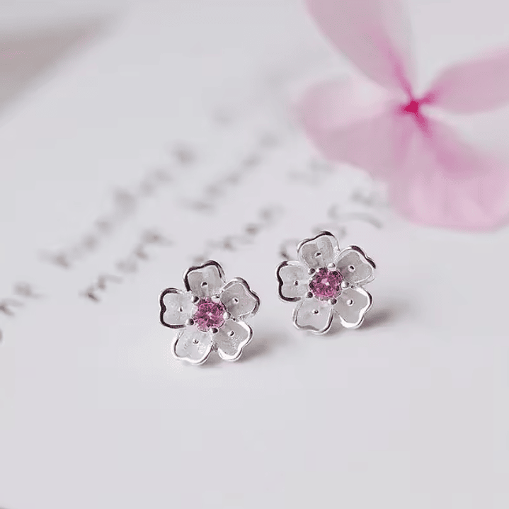 Conjunto Flor Delicada com Pedra Rosa – Banhado a Prata 3