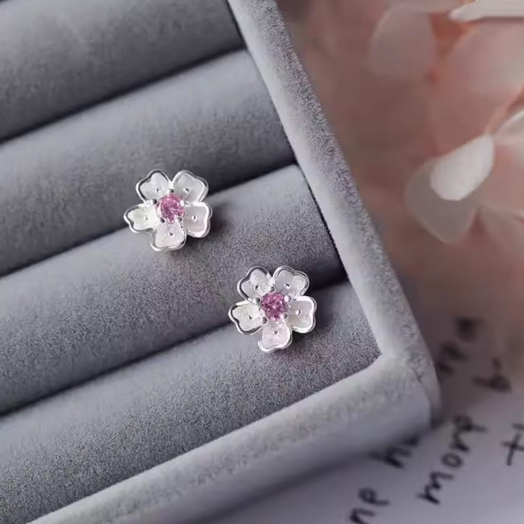 Conjunto Flor Delicada com Pedra Rosa – Banhado a Prata 5