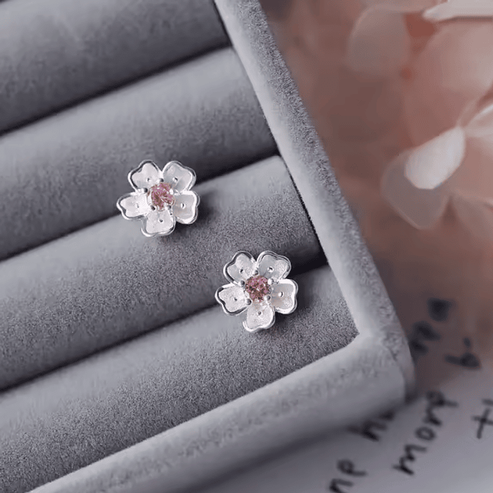 Conjunto Flor Delicada com Pedra Rosa – Banhado a Prata 5