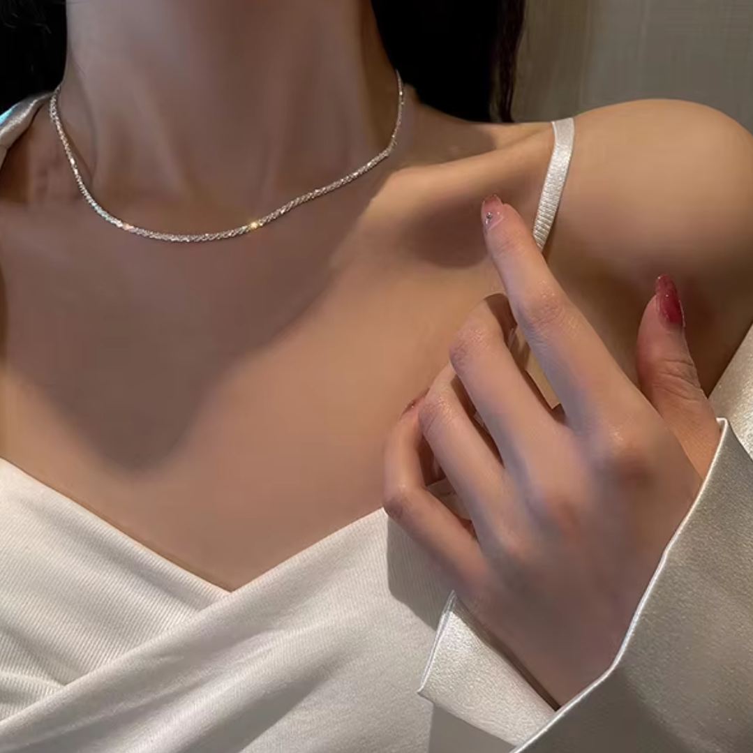 Conjunto Colar e Pulseira brilhante Banhados a Prata 3