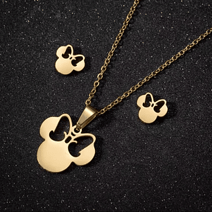 Conjunto de Colar e Brincos em Aço Inoxidável – Estilo Minnie