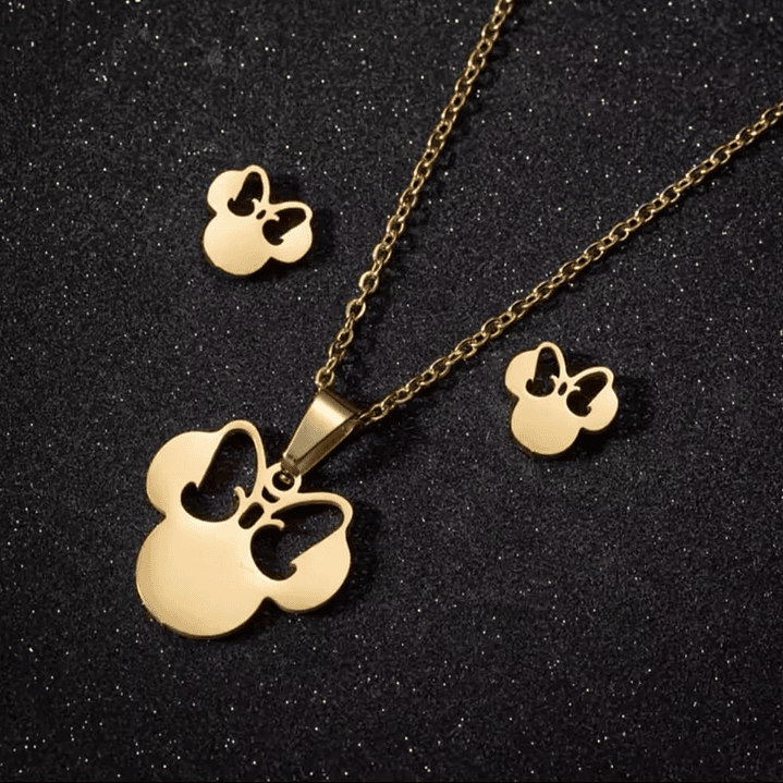 Conjunto de Colar e Brincos em Aço Inoxidável – Estilo Minnie 1