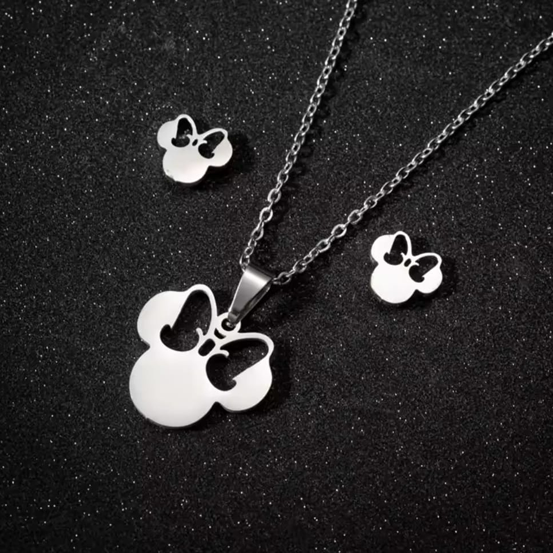 Conjunto de Colar e Brincos em Aço Inoxidável – Estilo Minnie 2