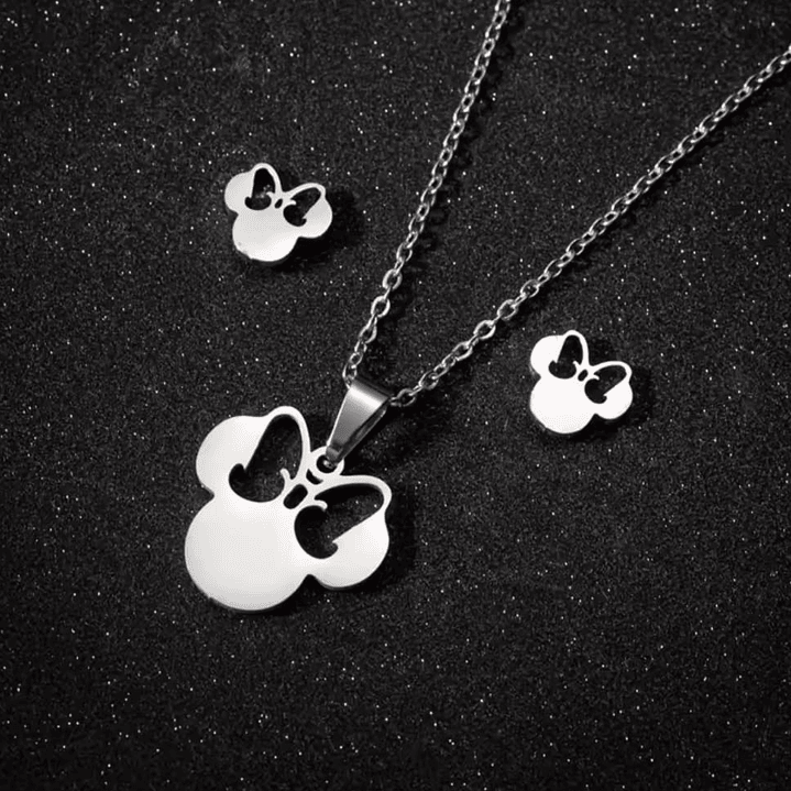 Conjunto de Colar e Brincos em Aço Inoxidável – Estilo Minnie 2