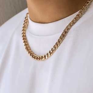 Colar e Pulseira Tipo Cubana em Aço Inoxidável