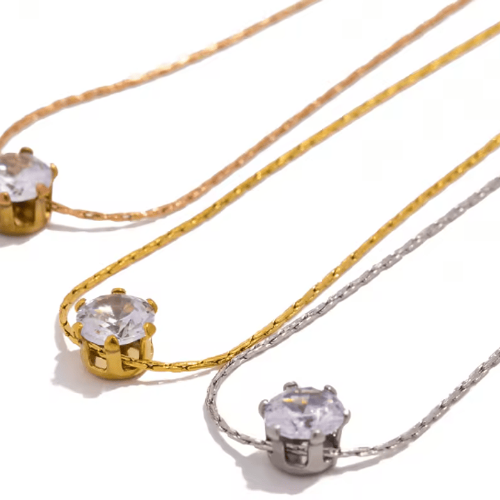 Colar em Aço Inoxidável com Pingente de Pedra Brilhante 2