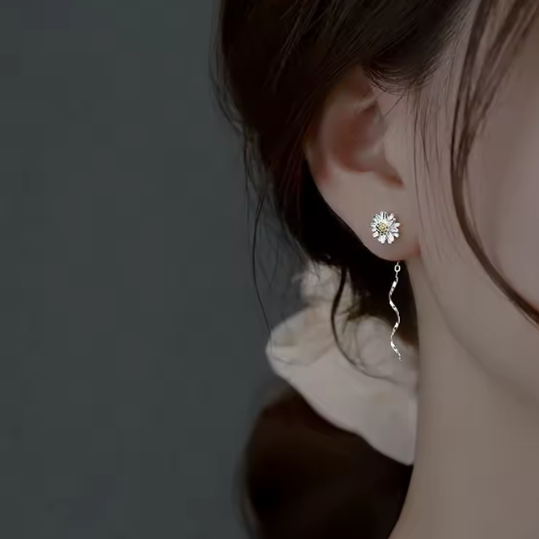 Brincos Banhados a Prata com Flor Malmequer 2