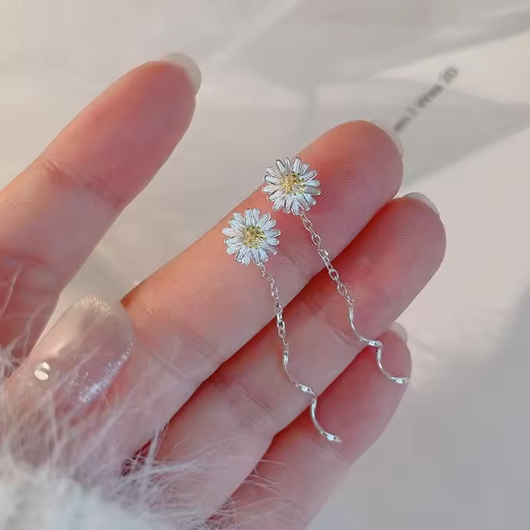 Brincos Banhados a Prata com Flor Malmequer 3