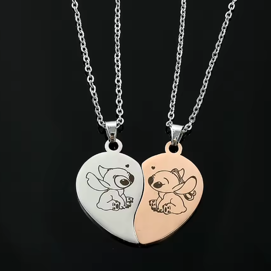 Colar Duplo Stitch e Angel em Aço Inoxidável – Prateado e Bronze 4